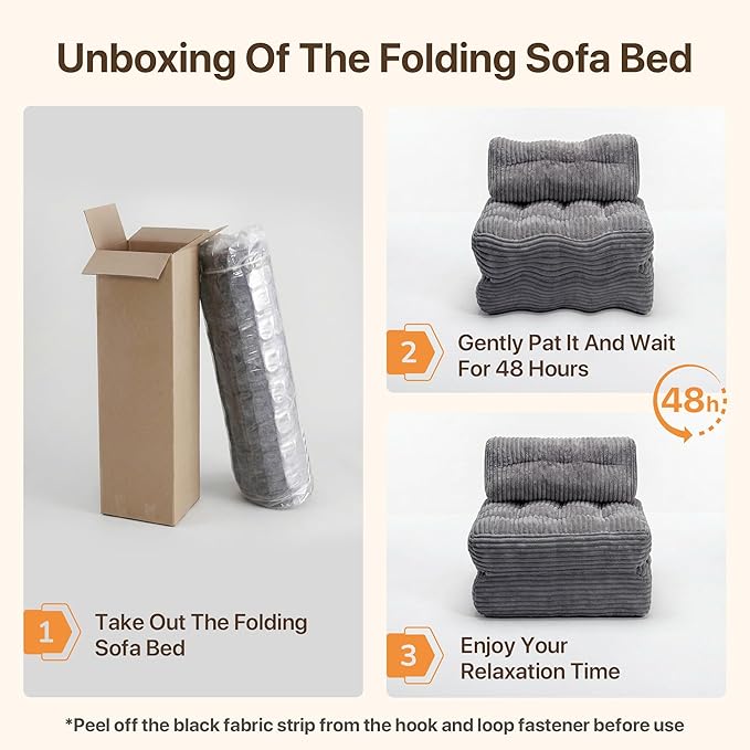 Boneless Chair Folding Sofa Bed with Pillow Sleeper Sofa with Back Support Sleeper Chair Portable Fold Out Chair Bed Comfy Foldable Mattress for Living Room Dark Grey Single
