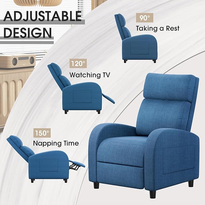 Homall Recliner Chair Recliner Sofa for Adults Recliners Home Theater Seating with Lumbar Support Reclining Sofa Chair for Living Room (Fabric Blue)