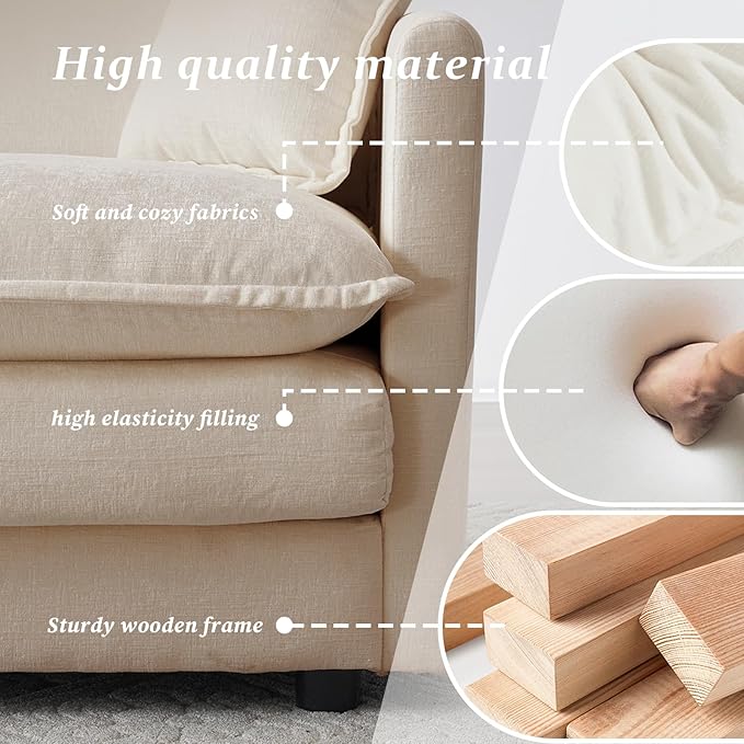 SoarFlash Chenille Sectional Sofa Comfy Modular Single Sofa with Ottoman Modern Recliner Deep Seat Sofa Set for Living RoomLight Coffee