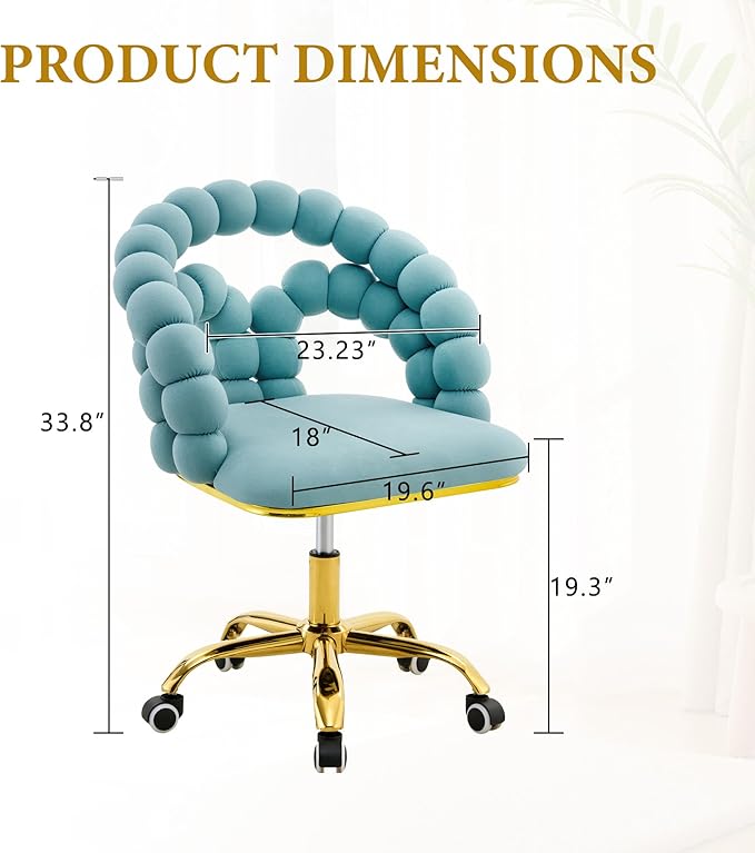 Home Chair Swivel Velvet Desk Chair Teal Upholstered Accent Chairs with Gold Base for Girls Women Study Seat Unique Boho Computer Stools Vanity Stools for Living Room(GoldTeal)