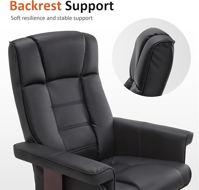 MCombo Manual Swivel Recliner with Ottoman Chair Ottoman Set for RV Small Spaces Living Room Bedroom Office 9019 4919 (Faux Leather Black)