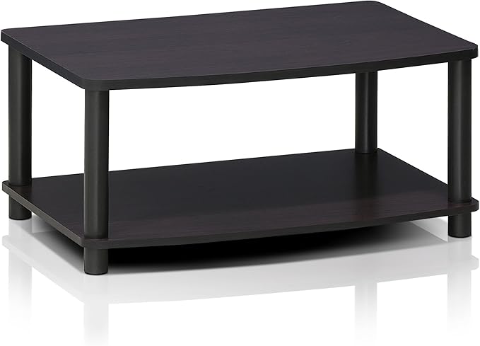 Furinno TURN-N-TUBE TV Riser Stand 2-Tier Small Elevated No Tools TV Stand TV Console for TV up to 32 inch 15.8 x 23.8 x 11 for Living Room Bedroom Dark Walnut