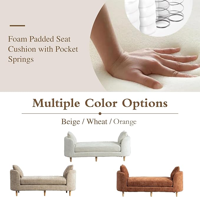 Chifee &amp Vingol 77.2 W Chaise Lounge Indoor Upholstered King Size End of Bed Bench with Arms Sleeper Sofa Daybed with Removable Pillows for Living Room Bedroom HallwayOrange