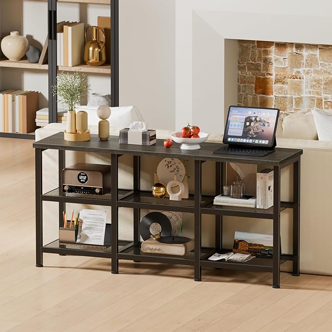 Furologee TV Stand 43 Inch Entertainment Center with 3-Tier Storage Shelves Industrial Media Console Table for TVs up to 50 Inch Television Stands for Living Room Bedroom Light Black Oak