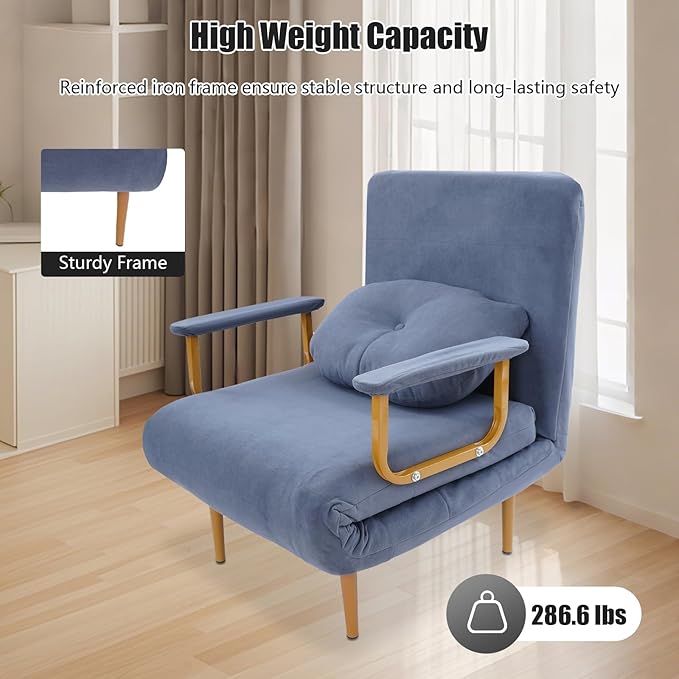 Convertible Sleeper Sofa Bed 3 in 1 Multi-Functional Sofa Chair Bed with 5 Position Adjustable Backrest Folding Sofa Bed Floor Single Chairs Fold Out Chair Beds for Living Room (Grey)