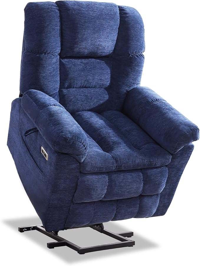 Triple Motor Power Lift Recliner Chair with Massage and Dual Heat for Elderly People Zero Gravity Lay Flat Recliner Infinite Position USB Ports（Navy Blue）