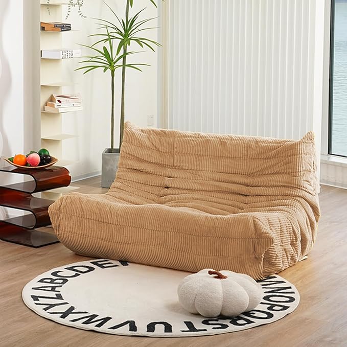 N&ampV Fireside Loveseat Mid Century Armless Twin Size Floor Sofa Soft Premium Corduroy Floor Lounge Chair Foam Sofa Accent Chair for Living Room Bedroom and Office (Beige)