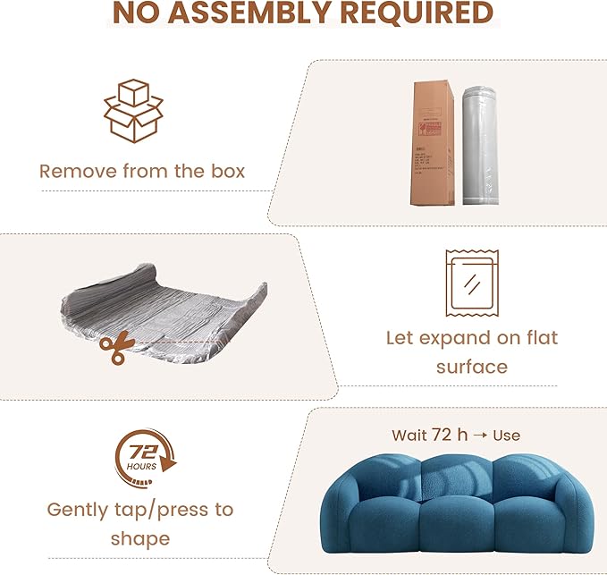 90.55 Inches 3-Seater Sofa Couch Modern Teddy Plush Boneless Sofa in a Box Soft Couches for Living Room Apartment No Assembly for Small Spaces Blue