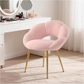 Petal Makeup Vanity Chair with BackModern Dining ChairUpholstered Desk Chair for Girls with Gold Metal Legs for Home OfficeBedroom (Pink)