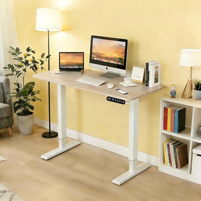 48 Electric Standing Desk Adjustable Height Seated Stand up Computer Desks for Work Office Home Ergonomic Lift-up Gaming Tables with USB Charging Port (Oak)