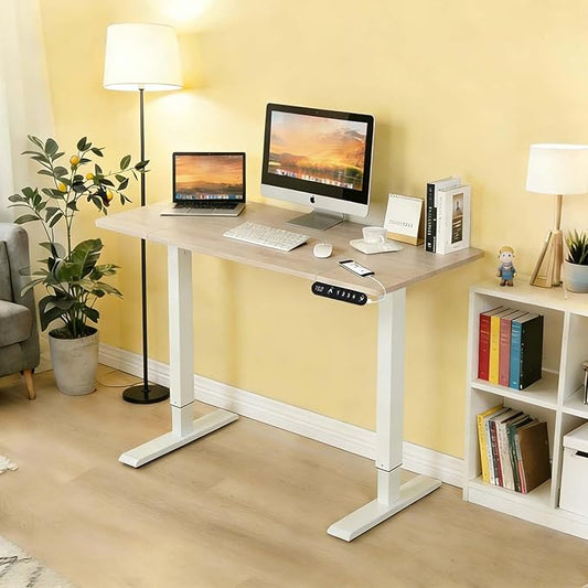 48 Electric Standing Desk Adjustable Height Seated Stand up Computer Desks for Work Office Home Ergonomic Lift-up Gaming Tables with USB Charging Port (Oak)