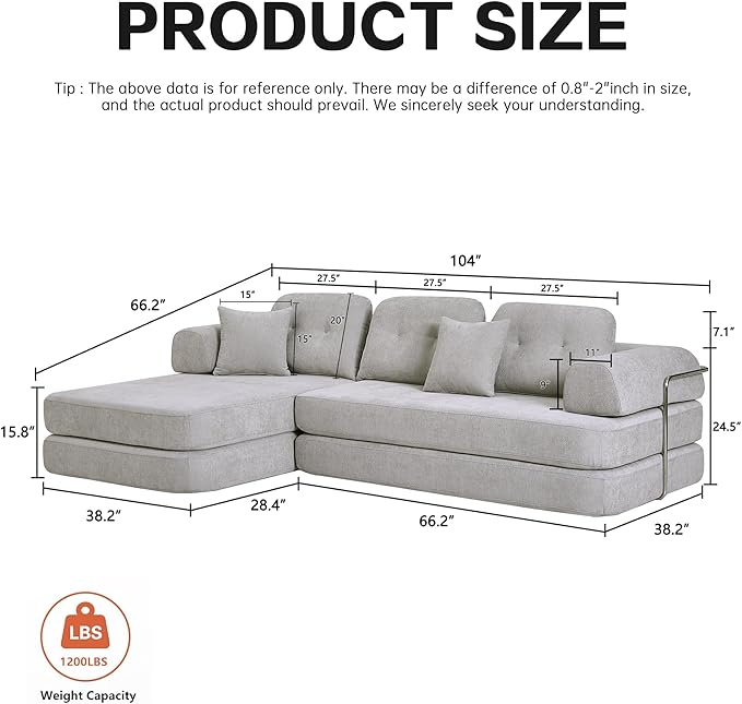 KEIKI 104 Modern Sectional Modular Sofa Bed with ChaiseEnhanced Frame StabilityCompressed Memory Foam Couch for Living Room