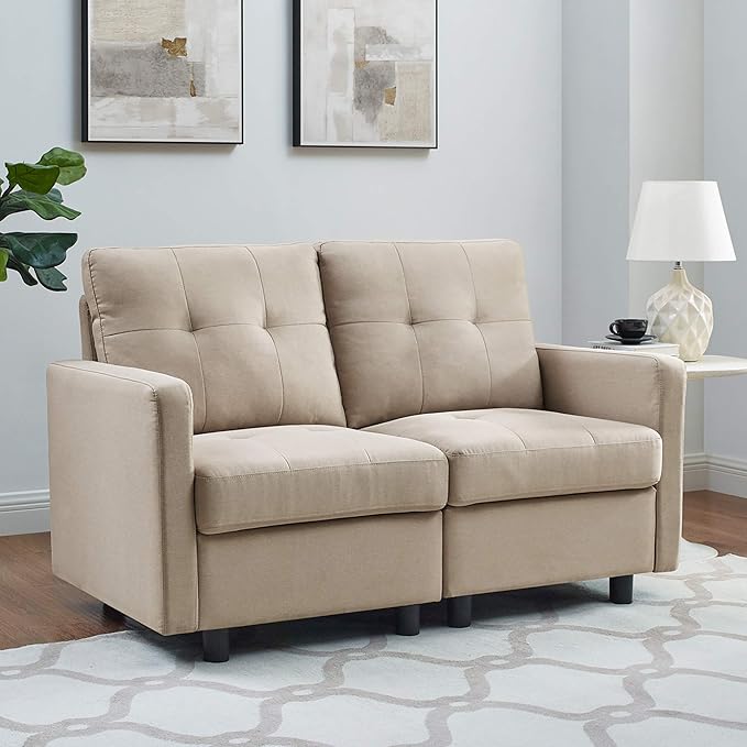DAZONE Armless Accent Chair Modular Sectional Sofa Middle Seat Standalone Slipper Chair for Living Room Bedroom Convertible Furniture Module Linen Fabric Grey