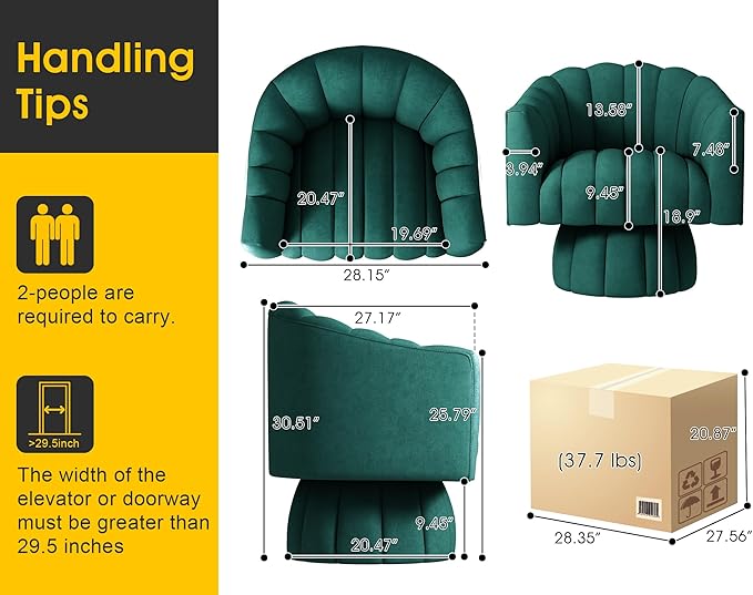 Mid Century 360 Degree Swivel Cuddle Barrel Accent Sofa Chairs Round Armchairs with Wide Upholstered Fluffy Velvet Fabric Chair for Living Room Bedroom Office Waiting Rooms (Green)