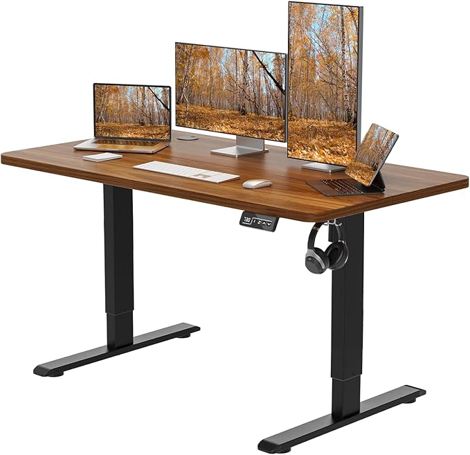 Standing Desk Height Adjustable Electric Desk 47.2 x 23.6 Inches Sit Stand up Desk Computer Home Office Desk Memory Preset with Two-Piece Desktop (Dark Walnut Look 48 x 24 Inches)