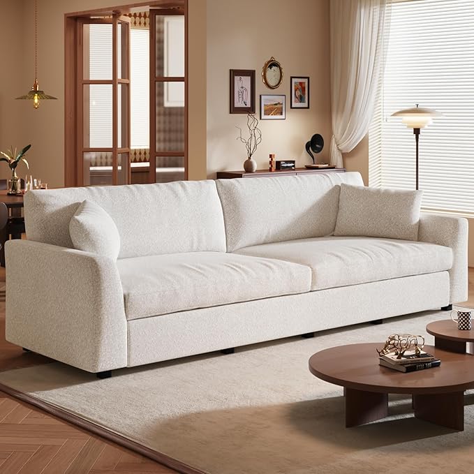 104.72 Oversized Loveseat Sofa for Living Room Comfy 2 Seater Sofa Couch with Thick Cushions 2 Pillows &amp Armsrest Modern Home Sofa (Beige)