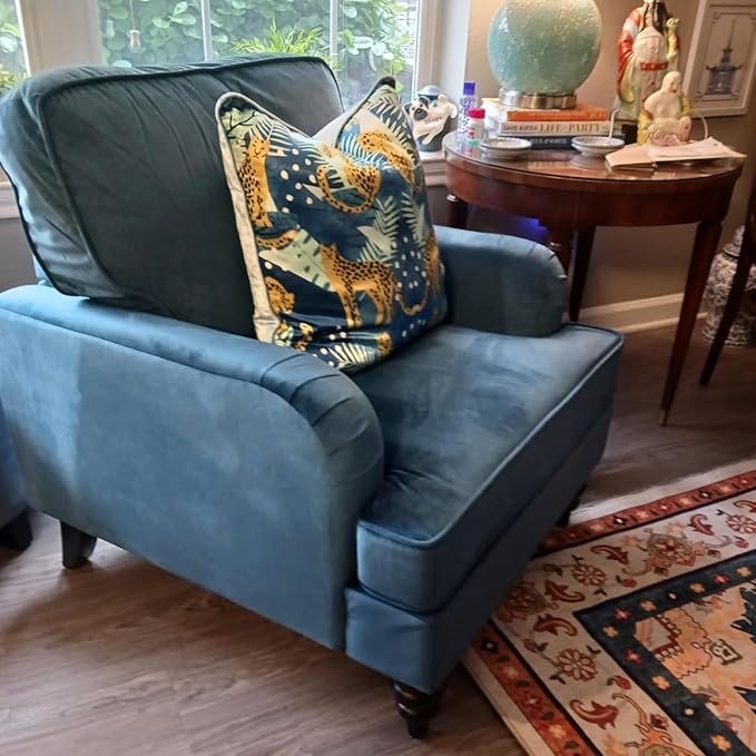 chairus Mid Century Modern Velvet Accent Chair Vintage Club Armchair with Firm Supportive Seat &amp Soft Backrest Comfy Single Sofa Reading Chair for Living Room Bedroom Blue