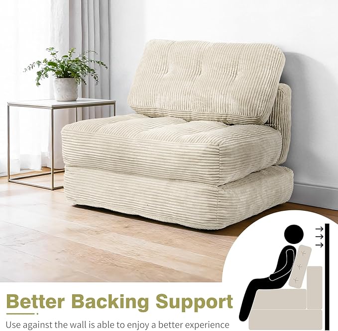 Art3d Folding Sofa Bed Convertible Sleeper Sofa Bed with Pilow &amp Back Support 3 in 1 Long Futon Boneless Couch Comfy Floor Couch for Living Room Bedroom Beige