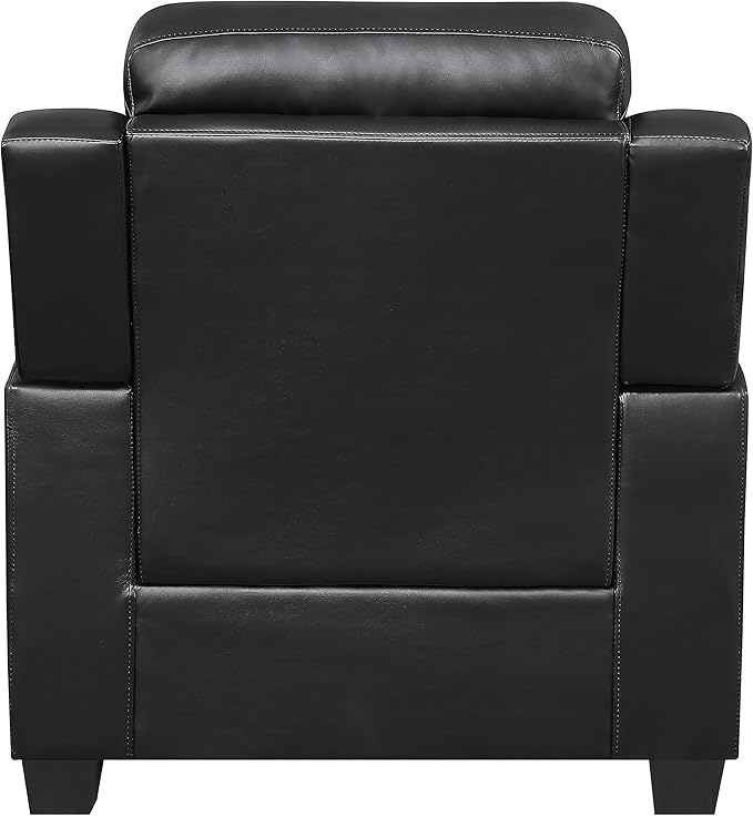 BOWERY HILL Contemporary Tufted Upholstered Accent Chair Black Leatherette 40 H x 39.5 W x 36 D Plush Headrest and Armrests Solid Wood Frame Stylish Living Room or Office Seating