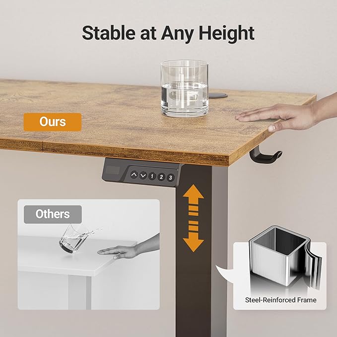 Claiks Electric Standing Desk Adjustable Height Stand up Desk 48 * 24 Inches Sit Stand Home Office Desk with Splice Board Black Frame/Vintage Brown Top