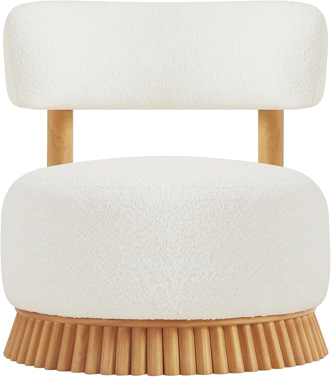 Christopher Knight Home Eloise Modern Accent Chair for Living Room Boucle Upholstered Single Lounge Sofa Chair with Wooden Frame Comfy Reading Chair for Bedroom Light Beige+Natural