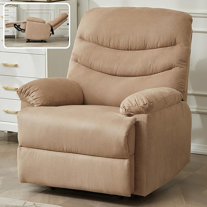 Fabric Lazy Boy Recliner Chair for Bedroom Manual Reclining Chairs for Adults Recliner Chair with Adjustable Backrest &amp Foootrest/Overstuffed Cushion Havy Duty (Mocha)