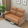Faux Leather Small Loveseat Sofa Small Sofa 2 Seater Couch with Flip Up Tray Table Side Pockets Elastic Cushion Perfect Loveseat Couch for Bedroom Living Room or Office Brown
