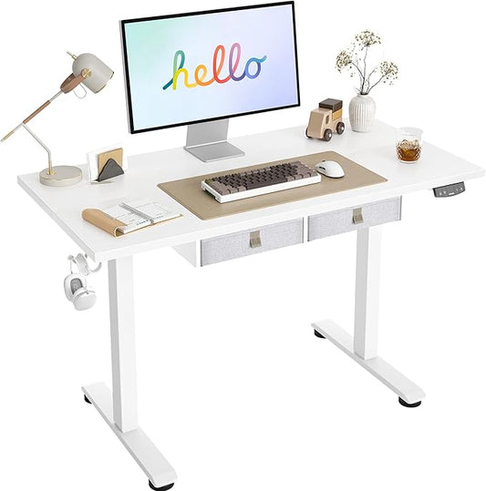 Agilestic Standing Desk with 2 Drawers Adjustable Height Electric Desk with Storage 48 x 24 Inches Sit Stand Up Computer Table for Work Office Home White