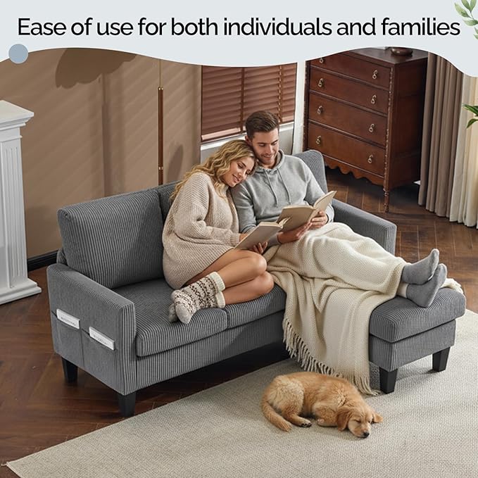 VINGLI 68.5' L Shaped Couch with Removable Storage Ottoman Convertible Sectional Sofa in Corduroy Fabric Modern Reversible Chaise Couch for Small Spaces Apartment Living RoomGrey