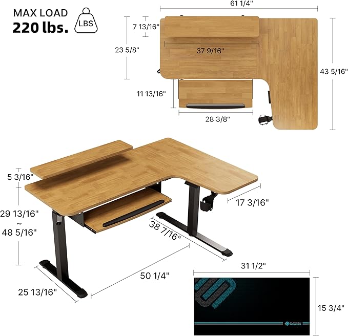 EUREKA ERGONOMIC L Shaped Standing Desk w Solid Wood Tabletop61 Electric Corner Computer Desk Adjustable Height Desk w Keyboard TrayDual MotorLED Monitor StandRight/Oak