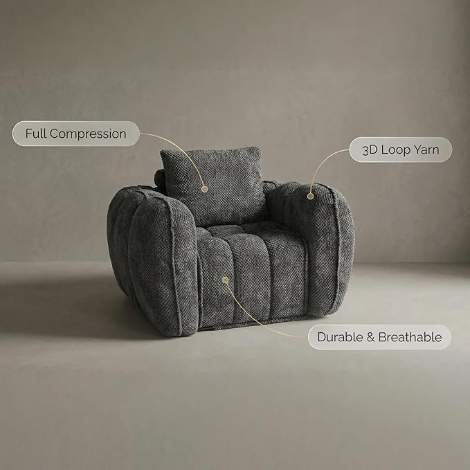 Furnimart Pumpkin Single Sofa Oversized Could Comfy Accent Chair Foam Boneless Chair Wide Seat Modern Small Couch for Living Room Bedroom Assemble Free(Gray)