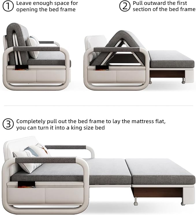 Full Size Pull-Out Sofa Daybed with Trundle Versatile Futon Couch with Sleeping FunctionMetal armrest and Storage Space for Small Rooms and Living Rooms59.84
