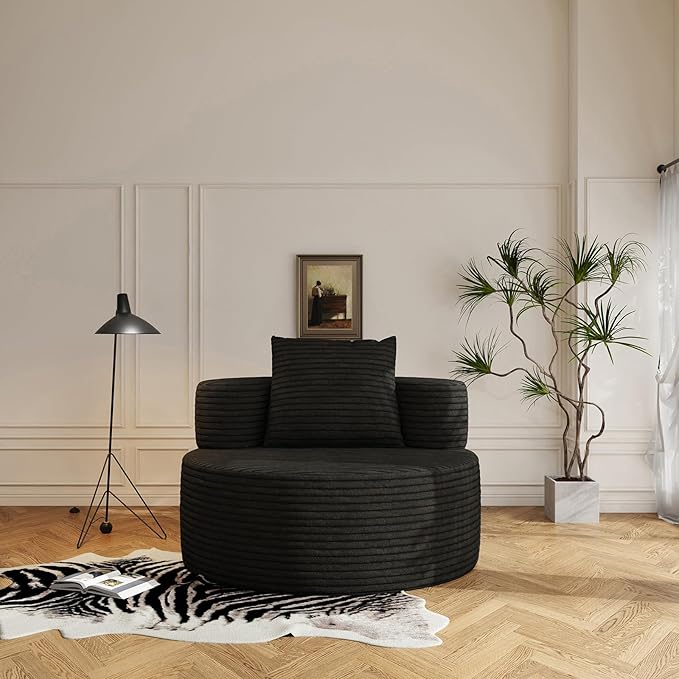 37.4 Oversized Boneless Chair Round Chaise Lounge Boneless Accent Chair Indoor Upholstered Corduroy Deep Seat Sofa Chair No Assembly Required for Living Room Bedroom Apartment