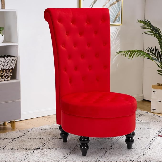ECOTOUGE Queen Throne Chairs for Party Royal Design High Back Armless Chair with Sturdy Wood Legs for Bedroom Red