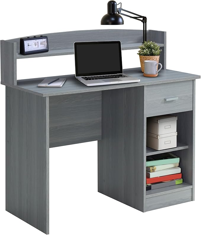 Techni Mobili Modern Office Hutch Writing Desk Grey