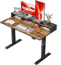 Agilestic Glass Standing Desk with Storage 48 Inch Electric Adjustable Desk with Glass Shelf Sit Stand Up Home Office Computer Table Splice Board Rustic Brown