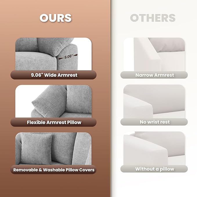 76 Boneless Loveseat Sofa Cloud Foam Couch 3 Seater Upholstered Midcentury Mondern Love Seat Wide Armrest and 4 Pillows for Home Living Room/Small Spaces No Assembly Required Grey
