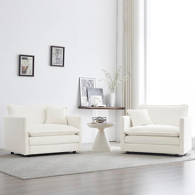 mikibama 41.4 Inch Single Seat Sofa Chenille Comfy Deep Upholstered Couch Armchair with Toss Pillow for Living Room Bedroom Office Apartment Beige