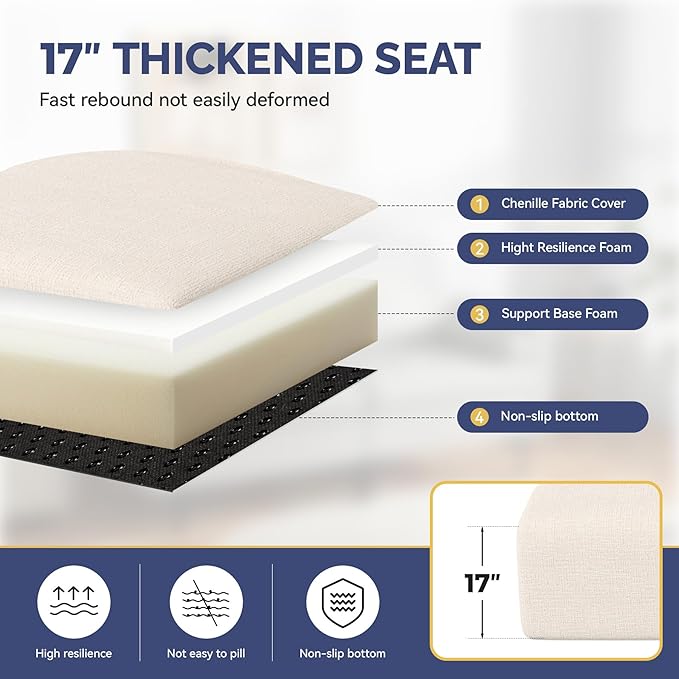 113 L-Shaped Boneless Couch Modern Modular Sectional Sofa with Deep Seat Convertible Chenille Cloud Couches for Living RoomBeige1 PCS