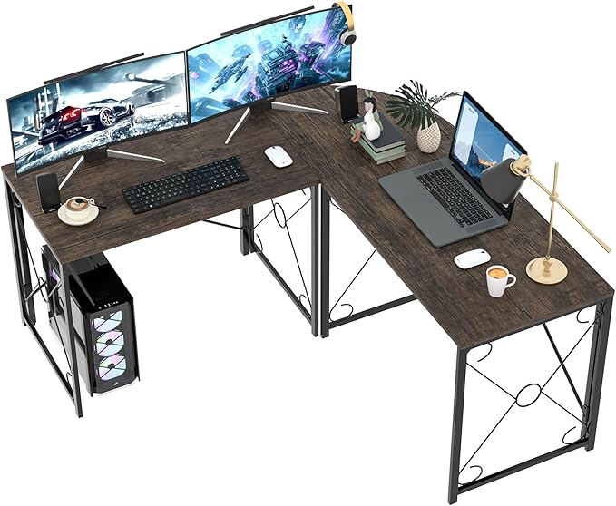 VECELO 59 L Shaped Computer Desk Corner Computer Desk Sturdy Home Office Computer Table for Small Space Writing Desk Larger Gaming Desk WorkstationGray