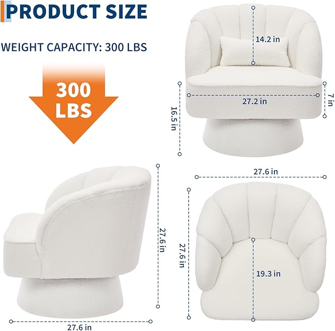 GarveeHome Modern Swivel Barrel Accent Chair 360° Teddy Fabric Upholstered Armchair with Striped Backrest &amp Plush Padding Comfy Round Lounge Chair for Living Room Bedroom Reading Nook Beige 2