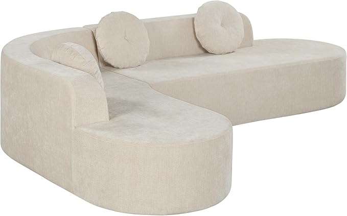 122'' Curved Design Sectional Sofa Extra Large Sectional Sofa Soft Fabric Upholstery 5-Seater Sectional Couches with Three Round Cushions High-Resilience Foam for Ultimate Comfort