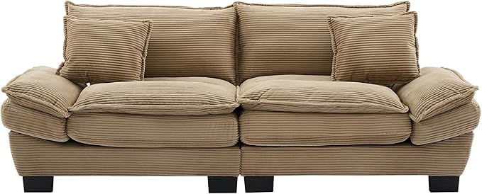 Corduroy Sofa Sleeper Couch Loveseat with Pillows Upholstered Deep Seat for Apartment Office Dorm Living Room Bedroom - Khaki Corduroy