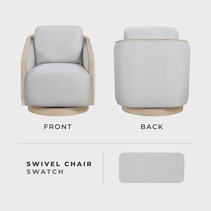 Lexicon Modern Swivel Accent Chair with Light Oak Ceruse Bentwood Base Textured Fabric Upholstered Lounge Chair Reversible Back Cushion for Living Room/Bedroom/Office Fully Assembled Gray