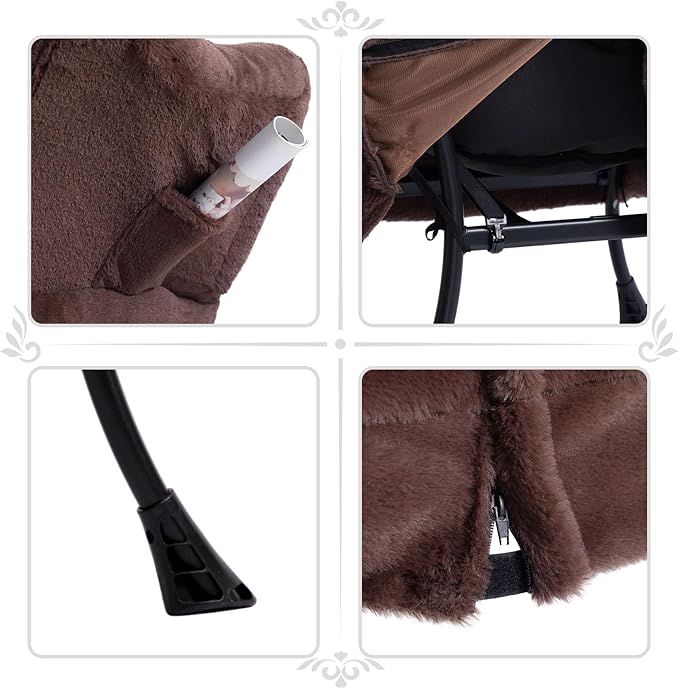 HollyHOME Lazy Chair with Foldable Ottoman Accent Comfy Lounge Armchair and Folding Footrest Stool Leisure Sofa Reading Chair and Footstool for Living Room Bedroom DormFaux Fur Dark Coffee