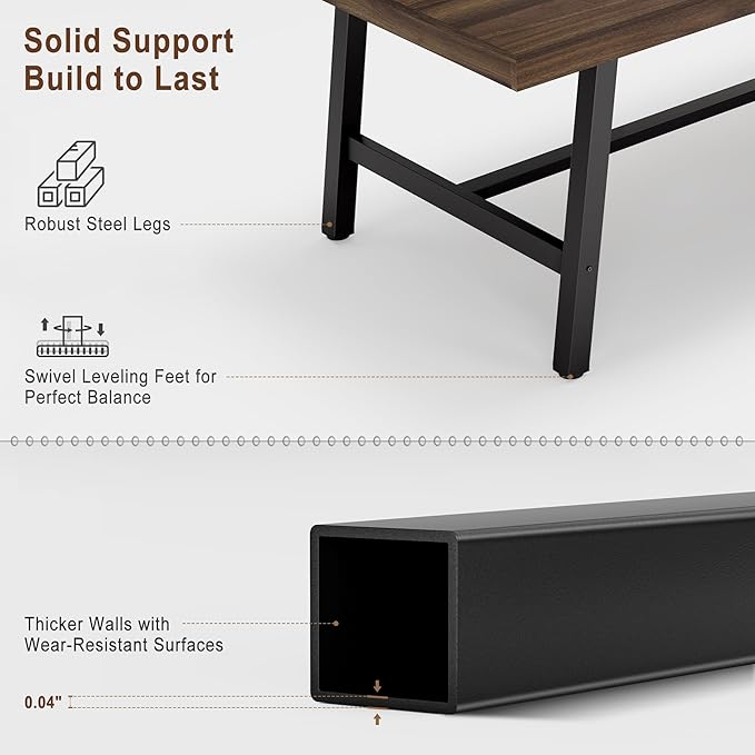 Garvee 70.87 Industrial Computer Desk Extra Long Large Executive Desk for Home Office Heavy Duty Rustic Wood &amp Metal Workstation Sturdy Study Writing Table Retro Brown