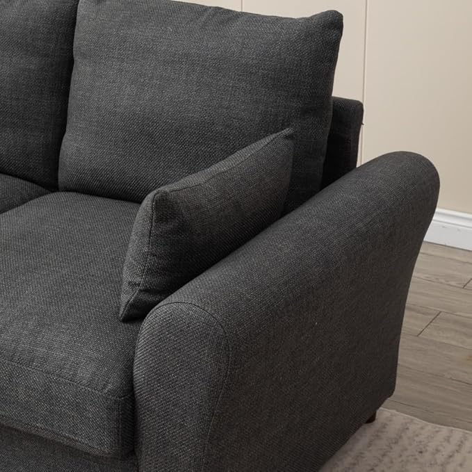 Panana Loveseat Sofa 2 Seater and 3 Seater Modern Couch Fabric Couch with Under Storage Seat CushionTrack Armrest Comfy Couches for Small Spaces Living Room (Dark Gray Linen Fabric 3 Seater)