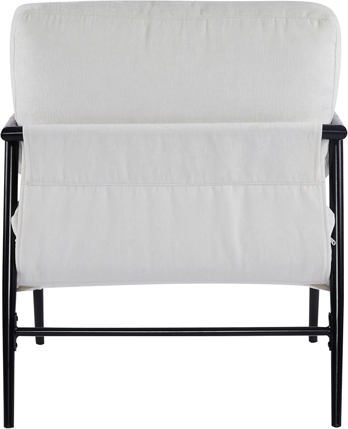 Modern Minimalist Accent Chair Soft Polyester Fabric with Metal Frame and Wood Armrests Living Room Bedroom Office Seating (Beige)