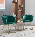 Velvet Accent/Conversation Lounge Chair with Iron Metal Gold Plated Legs Suitable for Office Lounge Living Room Set of 2 Green