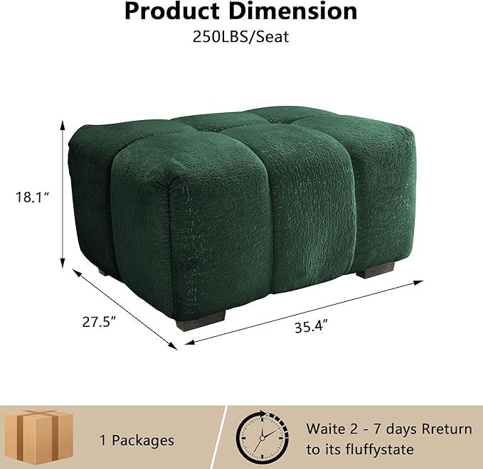 Aoowow Chenille Ottoman Upholstered Couches Ottoman for Modular Sectional Sofa for Living RoomGreen